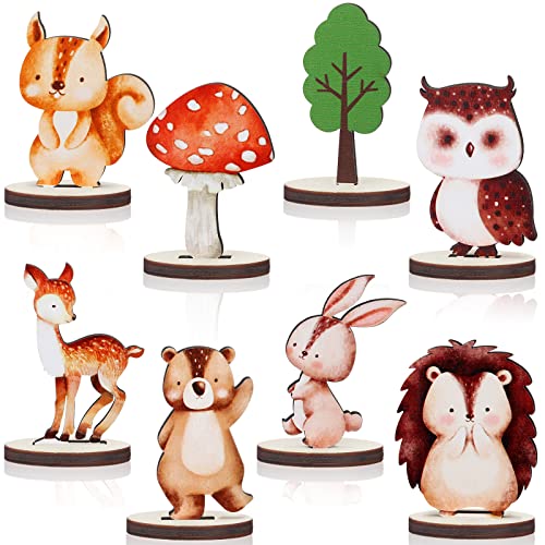 16 Pcs Woodland Animals Wood Table Centerpieces Forest Animals Cutout Shapes Creatures Table Topper for Woodland Camping Baby Shower Birthday Decorations Supplies