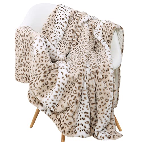 Sedona House Fuzzy Faux Fur Cheetah Throw Blanket,Lightweight Plush Cozy Soft Microfiber for Couch Travel,50 by 60-Inch,Brown Sand Leopard