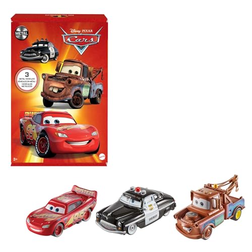 Mattel Disney Pixar Cars Toys, Radiator Springs 3-Pack of Die-cast Toy Cars & Trucks with Lightning McQueen, Mater & Sheriff
