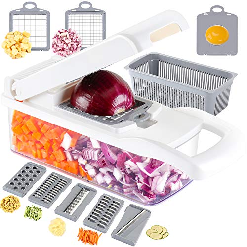 Ourokhome Onion Chopper Vegetable Dicer - 7 Blades Mandolin Slicer Pro Cutter with Egg Separator and Drain Basket(White)