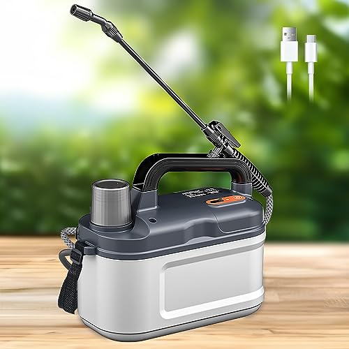BHeadCat Battery Powered Garden Sprayer 1 Gallon/4L, Electric Pump Sprayer with Lockble Handle and USB Cable, Portable Sprayer with Adjustble Nozzle and Shoulder Strap for Garden Lawn Cleaning