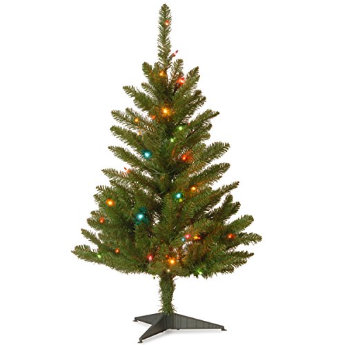 National Tree Company Artificial Pre-Lit Mini Christmas Tree, Green, Kingswood Fir, Multicolor Lights, Includes Stand, 3 Feet