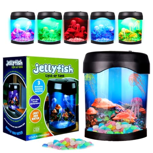 Led Jellyfish Lava Lamps with 6 Color Changing Light Effect,USB Jellyfish Tank Aquarium Mood Lamp with with Small Colored Stones. Colorful Jellyfish Night Light, Ideal Gifts for Men Women and Kids