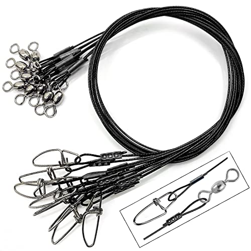 YOTO 125LB Heavy Duty Fishing Leaders, Stainless Steel Saltwater Fishing Wire, High Strength Leader with Swivel and Snap (Black-30pcs)