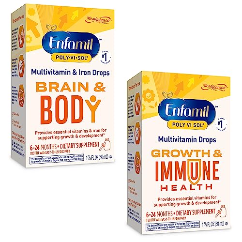 Enfamil Poly-Vi-Sol Bundle: Enfamil Poly-Vi-Sol and Enfamil Poly-Vi-Sol with Iron Liquid Drop Multivitamin Supplements for Infants and Toddlers, 2x50 mL Dropper Bottle
