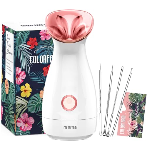Colorfarm Facial Steamer Nano Ionic: Face Steamer Deep Cleaning Unclogs Pores - Humidifier Hot Mist Home Sauna Spa for Women Men Sinuses Moisturizing