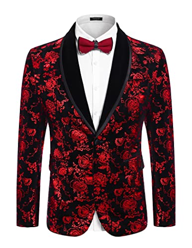 COOFANDY Mens Red Tuxedo Jacket Velvet Blazer Big and Tall Tuxedo for Wedding,Prom, Party