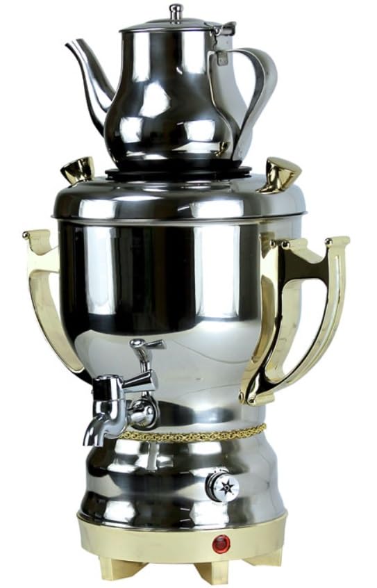Electric Stainless Steel/Gold Persian Russian Turkish Arabic 3 Liter Samovar With Kettle 32oz Tea Maker Water Teapot 110V 1300W Auto Shut Off, Keep Warm