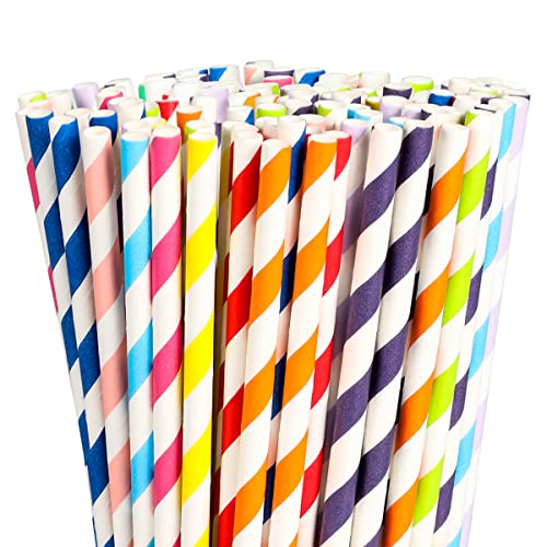 Paper Straws,200 Pcs Paper Drinking Straws For Wedding Party Restaurant Juice, Coffee Cold Drinks, Dessert and DIY Decoration (Stripe)