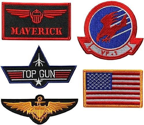 Maverick Pete Mitchell Navy Fighter School Patch 5pc Bundle Set - Hook Fastener B344