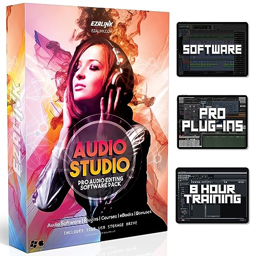 Audio Software Audacity and Professional DAW Music Podcast Editor, Recorder, Converter for Windows and Mac with Plug-ins, AI, Beginner to Pro Training, Samples | 32GB USB Bundle