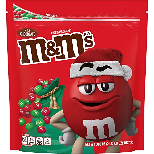 M&M'S Milk Chocolate Red & Green Christmas Candy Bulk Assortment, 38 oz Resealable Bag