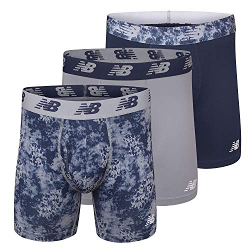 New Balance Men's 6' Boxer Brief Fly Front with Pouch, 3-Pack,Print/Steel/Pigment, Large (36'-38')