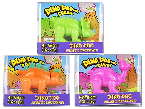 Set of 3 Dino Doo Mini Candy Dispensers! Features Dinosaurs Such as Triceratops, Stegosaurus, and Brontosaurus! Perfect for Birthday Parties, Feild Trips, Road Trips, and More!