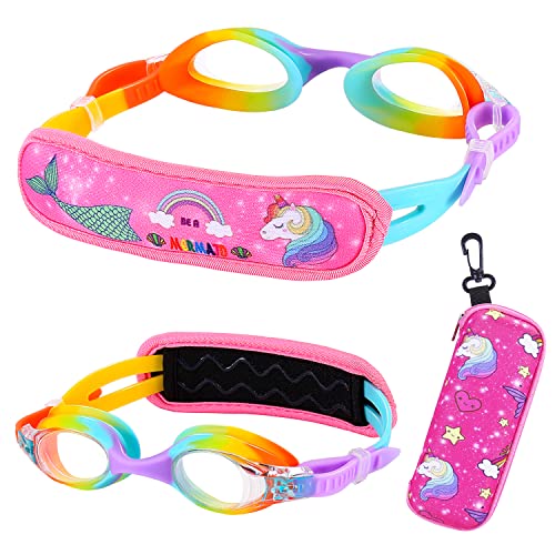 RUIGAO Kids Swim Goggles Age 2-6, Toddler Goggles No Hair Pull, Child Goggles Padded HeadBand (1PK Goggles - Rainbow)