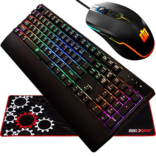 Deco Gear Gaming Accessory Bundle - Mechanical 18-Mode 104 Key RGB Keyboard with 11-Mode RGB Gaming Mouse and 32' x 12' Extended Mouse Pad