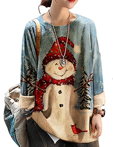 YESNO Ugly Christmas Sweater for Women Funny Snowman Graphic Printed Pullover Sweaters XL S01 CR121