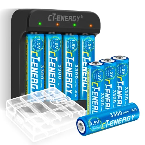 Rechargeable Lithium AA Batteries 1.5v with Charger 8 Packs Fast Charging Double A 3300mWh High Capacity Fits for VR/Xbox