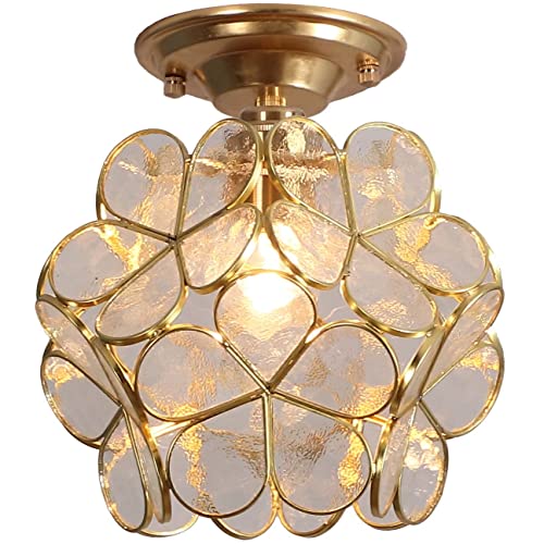 Bieye L10825 Flower Petals Tiffany Style Stained Glass Close to Ceiling Light, 8-inch Wide (Clear)