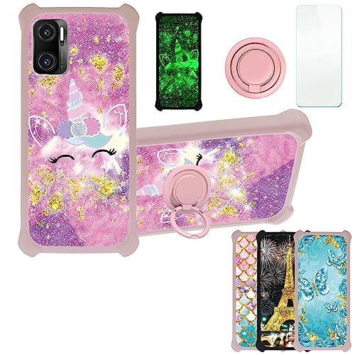 jioeuinly Maxwest Nitro N62 Case Compatible with MAXWEST Nitro N62 Phone Case Cover [with Tempered Glass Screen Protector][Ring Support][Gold Glitter+Luminous] JSF-DJS