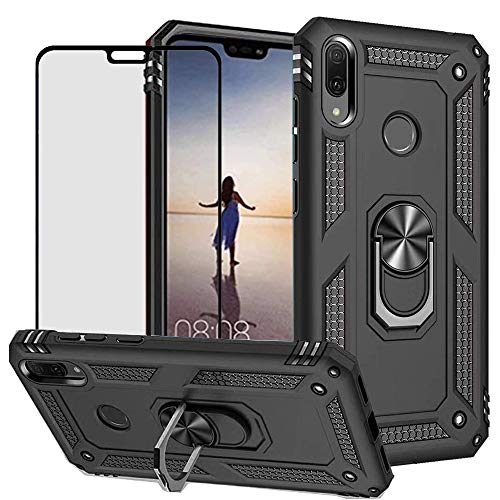 DuoLide for Huawei Y9 2019 / Enjoy 9 Plus Case （Not for Y9 Prime 2019） with Tempered Glass Screen Protector,Hybrid Heavy Duty Dual Layer Anti-Scratch Shockproof Defender Kickstand Case Cover, Black