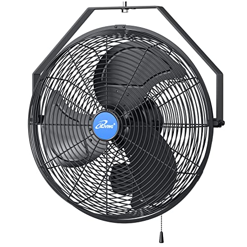 iLiving 18' Wall Mounted Variable Speed Indoor/Outdoor Weatherproof Fan, Industrial grade for Patio, Greenhouse, Garage, Workshop, and Loading Dock, 6360 CFM, Black
