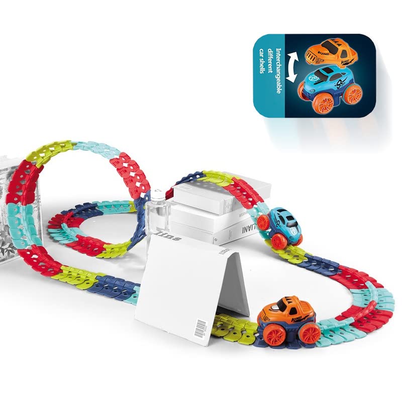 (138pcs) Car Track Set Race Track Toys for Boys Kids Toy Birthday Gifts with LED Light-Up Race Car,Flexible Changeable Magic Race Car Track Toys for 3 4 5 6 7 8+Year Old Boys Girls