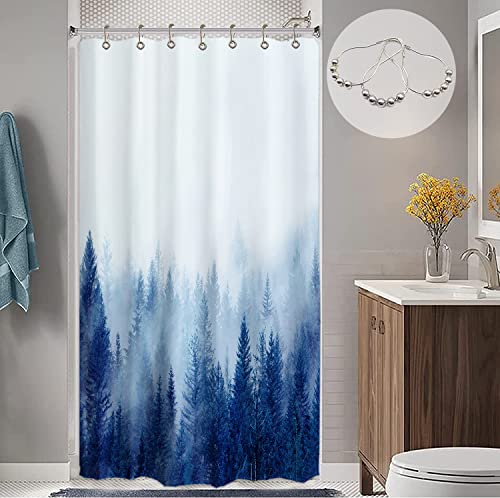 ORTIGIA Blue Misty Forest Shower Curtains Small Half Size 36'Wx72'L,Nature Woodland Shower curtain for Bathroom,Fantasy Fog Magic Tree Bath Curtain,Fall Shower Curtain,Waterproof Polyester with Hooks