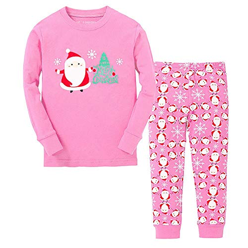 Tphon Girls Christmas Pajamas Toddler Boy Kids Holiday Pajamas Set Santa PJS Winter Sleepwear Children Clothes(5Y, Pink)