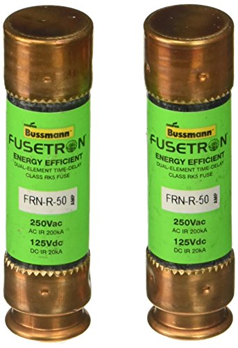 Bussmann BP/FRN-R-50 50 Amp Fusetron Dual Element Time-Delay Current Limiting Class RK5 Fuse, 250V Carded UL Listed, 2-Pack, Pack of 1, No Color