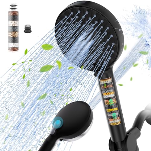 SR SUN RISE Filtered Shower Head with Handheld, High Pressure 9 Spray Mode Matte Black Showerhead with Filters, detachable shower head,Water Softener Filters Beads for Hard Water - Remove Chlorine
