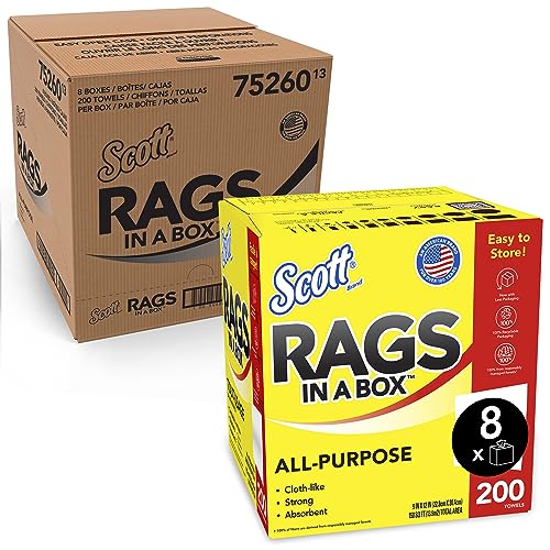 Scott Rags In A Box (75260), White, 200 Shop Towels/Box, 8 Boxes/Case, 1,600 Towels/Case