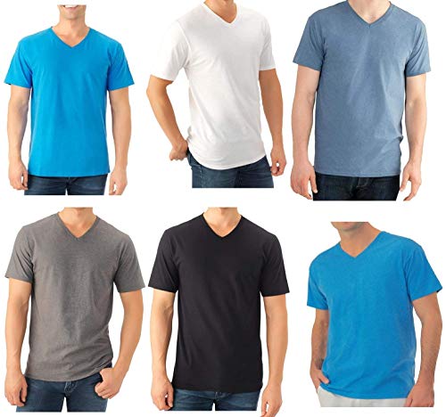 Fruit of the Loom Men's V-Neck T-Shirts Classic Fit Wicks Moisture Tagless Random 6-Pack X-Large Assorted