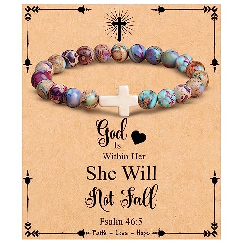 JoycuFF Christian Gifts for Women, Cross Bracelet Religious Gifts, Easter Gifts for Women Girls Teens, Inspirational Catholic Baptism Communion Confirmation Gifts for Women