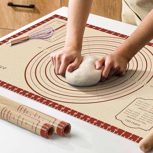 Non Stick 28''x20'' Extra Large Thick Silicone Pastry Mat, with measurements for Non-slip Silicone Baking Sheet, Counter Mat, Dough Rolling, Reusable Bakeware Mats for Cookies, Macarons, Bread, Pizza