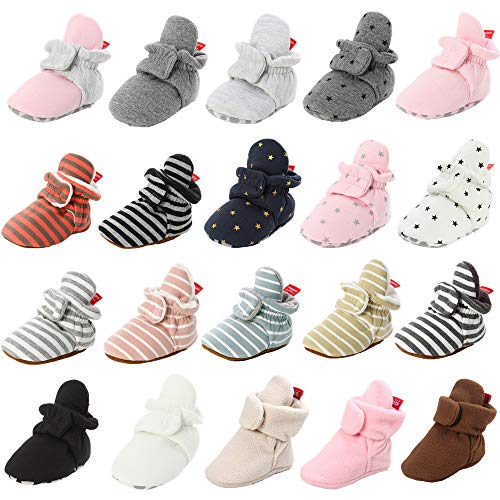 HsdsBebe Unisex Newborn Baby Cotton Booties Non-Slip Sole for Toddler Boys Girls Infant Winter Warm Fleece Cozy Socks Shoes, C/Dark Grey, 12-18 Months Toddler