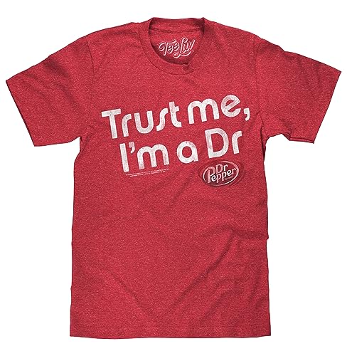 Tee Luv Men's Distressed Dr Pepper Trust Me I'm A Dr Soda Logo Shirt, Red Heather, L