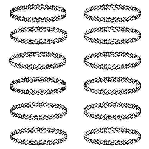 BodyJ4You 12PC Tattoo Choker Necklace Set - 90s Accessories Old School 2000s Jewelry - Gothic Black Henna - One Size Women Teen Girl - Stretchy Collar Necklace