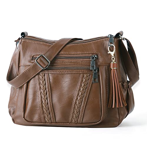 ELDA Crossbody Bags For Women Pocketbooks Soft PU Leather Purses and Handbags Multi Pocket Shoulder Bag