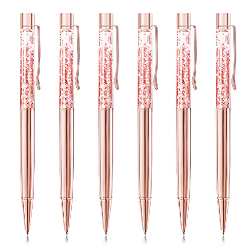ZZTX 6 Pcs Rose Gold Ballpoint Pens Metal Pen Bling Dynamic Liquid Pieces Pen With Refills Black Ink Office Supplies Gift Pens For Christmas Wedding Birthday