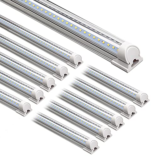 Barrina LED Shop Light, 8FT 72W 9000LM 5000K, Daylight White, V Shape, Clear Cover, Hight Output, Linkable , T8 LED Tube Lights, for Garage 8 Foot with Plug (Pack of 10)