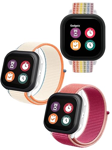 BRONGER Fit Length for Girl Boy, Hook&Loop Gizmo Watch Band Replacements Compatible with Gizmo Watch 3 2 1/Gabb Watch 2 1: Easy to Use for Kids, 3 packs(Red White Rainbow)