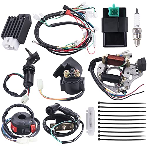 Complete Electrics Wiring Harness Stator Coil CDI Solenoid Relay Compatible with 4 Stroke ATV KLX 50cc 70cc 110cc 125cc-atv Moped Chinese 4 Wheeler Go Kart Parts by OTOHANS AUTOMOTIVE