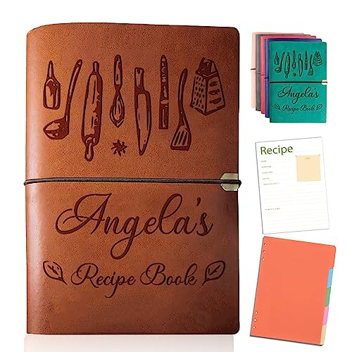 Personalized Recipe Book, 19 Custom Cover Designs, Customized Leather Family Cookbook Recipe Journal, Blank Recipe Book to Write in, Handcrafted Gift for Mom, Dad, Christmas, Birthday, Husband, Wife