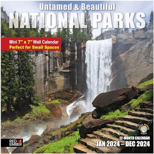 Small Spaces Mini Wall Calendar - Untamed & Beautiful National Parks 2024 Hangable Monthly by Red Ember | Only 7' x 14' Open | Thick & Sturdy Paper | Giftable | Scenic Nature Travel | Wander through