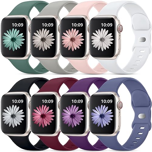 DaQin 8 Pack Bands Compatible with Apple Watch Band 40mm 38mm 41mm 42mm 44mm 45mm 49mm for Women Men, Soft Silicone Replacement Strap for Apple Watch SE iWatch Series 9 8 7 6 5 4 3 2 1 Ultra/Ultra 2