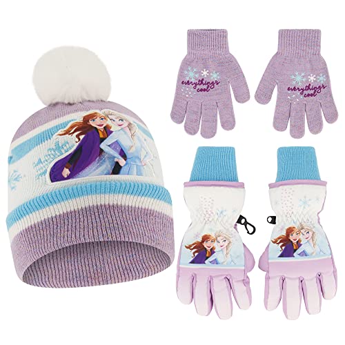 Disney Girls Winter Hat with Knit Mittens Set and Insulated Ski Ages 2-4 or Frozen Knit Gloves and Glove Set, Age 4-7