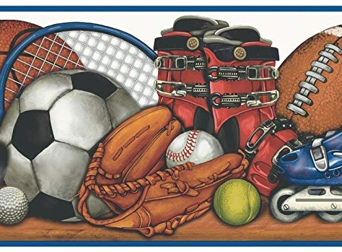 Sports Balls and Equipment on Shelf Wallpaper Border MN5035