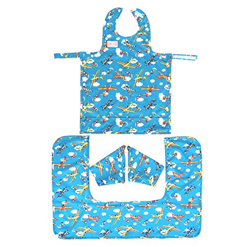 Bib-On Plus, Full-Coverage Bib and Apron Combination for Infant, Baby, Toddler Ages 0-4. (Planes)