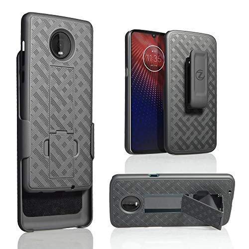 Moto Z4 Verizon Holster Case, Moto Z4 XT1980 ZASE Design Belt Clip Black Case Tough Slim Rugged Cover Protective Shell Armor Defender Strong Swivel Lock Clip Kickstand for Moto Z4 5G